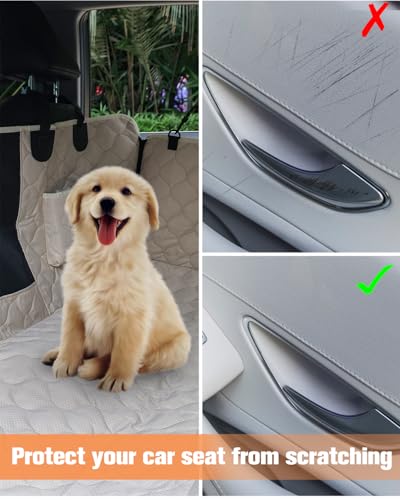 PETICON Dog Car Seat Cover with Mesh Window, 100% Waterproof Pet Seat Cover for Back Seat, Scratchproof Dog Hammock for Cars, Trucks, SUVs, Jeeps, Beige - color: beige-Y