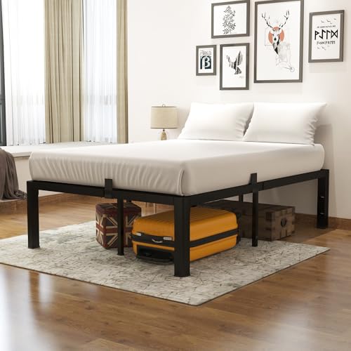 yookare Calking Platform Bed Frame,14" Heavy Duty Metal Mattress Foundation, Rounded Safety Corners & Recessed Legs,Mattress Retainers,Easy Assembly,Noise Free Steel Slat Support,No Box Spring Needed - size: California King, style: 14 Round