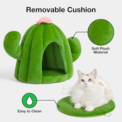 VETRESKA Cactus Cat Beds for Indoor Cats - Warm Cat House Pet Bed for Large Cat or Small Dog, Animal Cave Cat Tent Kitten Bed with Removable Washable Cushion
