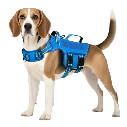 Tactical Dog Harness Medium Sized, Heavy Duty No Pull Dog Harness with Handle, Easy On and Off Service Dog Vest with Molle System, Reflective Pet Vest for Walking Hiking Training - color: Blue, size: M(Neck:17-23",Chest:22-32"),35-50 lbs