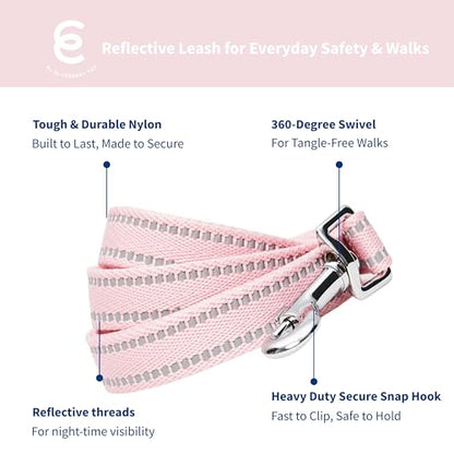 Blueberry Pet Essentials Matching Dog Collar & Leash Set | Pastel Reflective Adjustable Collar with 4 ft Lead for Large Dogs, Baby Pink - color: Baby Pink, size: Large