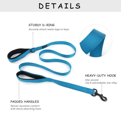 Wagtime Club Double Handle Dog Leash, 6ft Long Heavy Duty Dog Leash with Paded Traffic Handles for Extral Control and Training, Dual Handles Leads, Large Medium Small Dogs (Bright Blue) - color: Bright Blue