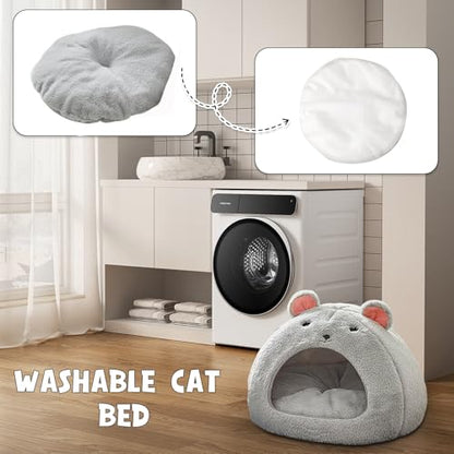 Cozy Mouse Ear Pet Cave Bed Ultra-Soft Gray Plush cave Bed, Cat Cave Beds Cat House Cat Tent with Removable Washable Cushioned Pillow, Cat Beds&Dog Beds,Perfect for Small & Medium Pets(Big) - size: Big