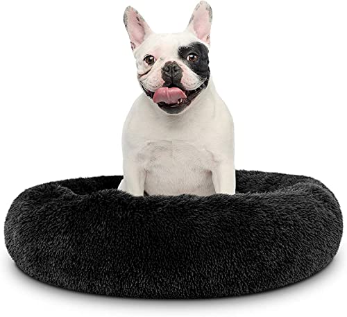 Cat Beds for Indoor Cats - Cat Bed Washable 20/24 inches, Dog Beds for Small Medium Dogs, Anti Anxiety Round Fluffy Plush Faux Fur Cat Bed, Thick Bottom (Dark, Medium) - color: Dark, size: Medium