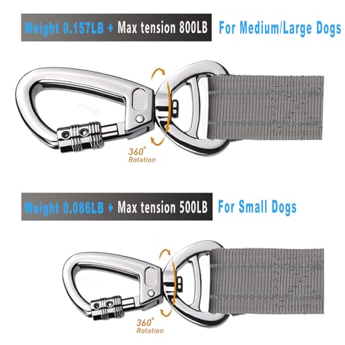 AUBELL Tactical Dog Leash Heavy Duty,4-6ft Reflective Strong No Pull Bungee Leash for Small Dogs with Comfortable Padded Double Handle,Car Seat Belt,360 Degree Rotating Carabiner,Grey - color: S-Grey(4-6FT)