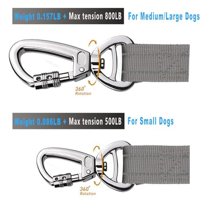 AUBELL Tactical Dog Leash Heavy Duty,4-6ft Reflective Strong No Pull Bungee Leash for Small Dogs with Comfortable Padded Double Handle,Car Seat Belt,360 Degree Rotating Carabiner,Grey - color: S-Grey(4-6FT)