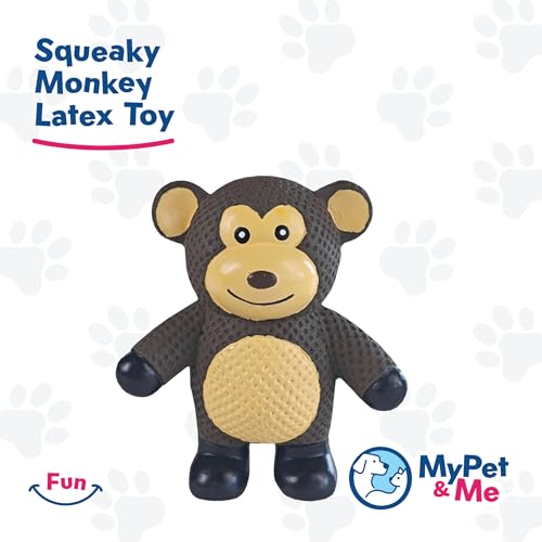 My Pet & Me - Squeaky Dog Toys for Light to Moderate Chewers - Fun Latex Toys for Puppies, Teething, and Gentle Play - Interactive Fetch and Chew Toy with Squeaker (Brown Monkey, 4.3 Inch) - size: 4.3 Inch, style: Brown Monkey