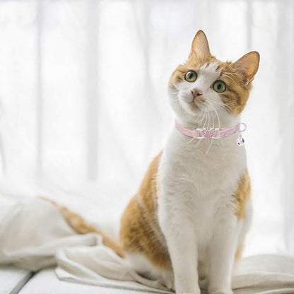 BINGPET Cat Collar Breakaway with Bell, Pack of 2 Heart Bling Collar Safety with Soft Velvet Adjustable for Kittens - color: Heart (Pink + Purple)-2pcs