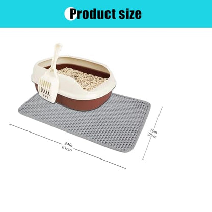 Cat Litter Mat, Kitty Litter Collector, Double Layered Honeycomb Design Waterproof, Anti Urine, Anti Slip, Easy to Clean, Limit Garbage (23"x14.5", Grey) - color: Gray, size: 23" x 14.5"