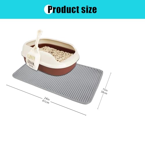 Cat Litter Mat, Kitty Litter Collector, Double Layered Honeycomb Design Waterproof, Anti Urine, Anti Slip, Easy to Clean, Limit Garbage (23"x14.5", Grey) - color: Gray, size: 23" x 14.5"