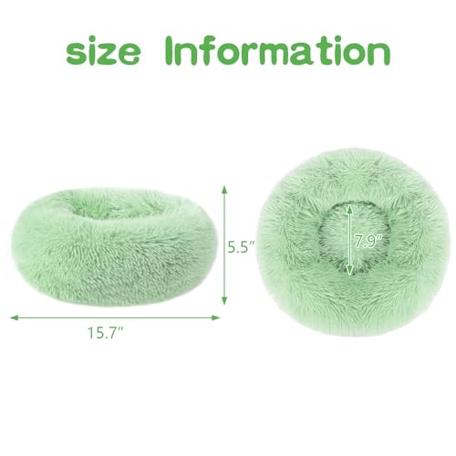 otoez Kitten & Puppy Extra Small XS Round Dog & Cat Anti Anxiety Plush Pet Calming Donut Bed with Non-Slip Waterproof Bottom, Washable (15.7", Green) - color: Green, size: 15.7"