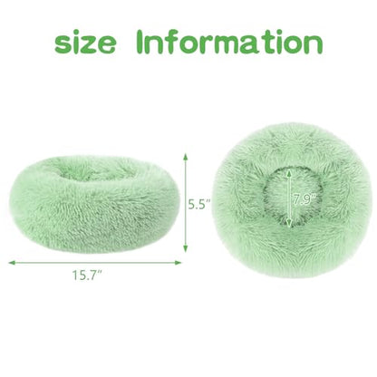 otoez Kitten & Puppy Extra Small XS Round Dog & Cat Anti Anxiety Plush Pet Calming Donut Bed with Non-Slip Waterproof Bottom, Washable (15.7", Green) - color: Green, size: 15.7"