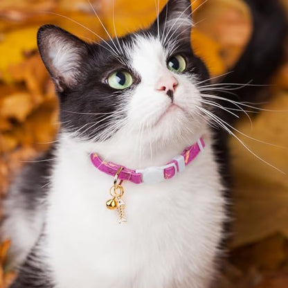 2 Pack Cotton Breakaway Cat Collar Orange and Purple Fish Pendant Cute Kitten Cat Collar with Bell - color: Orange&Purple