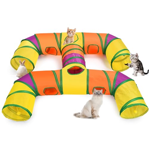 Petizer H-4-Way Collapsible Cat Tunnels for Kittens Indoor Entertainment, Washable Cute Cat Tube Toys with Interactive Playing Balls,Tear-Resistant Pet Tube, Cats, Kitten, Kitty, Puppy, Rabbit