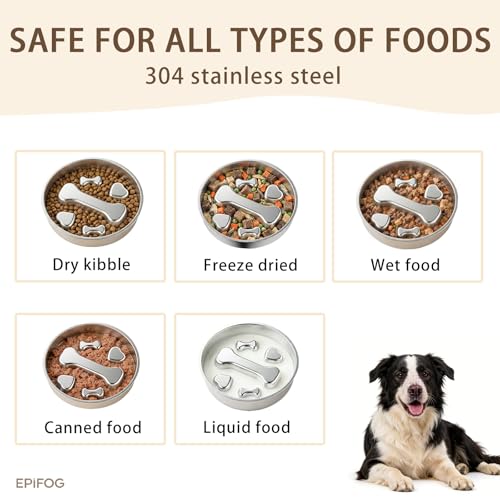 1 to 2 Cups Stainless Steel Slow Feeder Dog Bowl, Metal Slow Eating Feed Dog Bowl with Non-Slip Rubber Base, Slowfeeder for Puppies, Small and Medium Dogs Feeding - size: 1-2 Cups