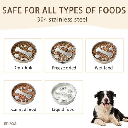 1 to 2 Cups Stainless Steel Slow Feeder Dog Bowl, Metal Slow Eating Feed Dog Bowl with Non-Slip Rubber Base, Slowfeeder for Puppies, Small and Medium Dogs Feeding - size: 1-2 Cups