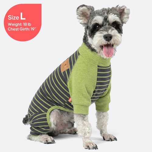 KYEESE Dog Pajamas, Soft Dog Pajamas for Small Dogs Boy Girl, Comfy Dogs PJS Lightweight Onesie Clothes, Stretchy Jammies Pet Sleepwear, Pet Jumpsuit Outfit, Green Striped, L - color: 04# Green Striped, size: Large (15-22lbs)