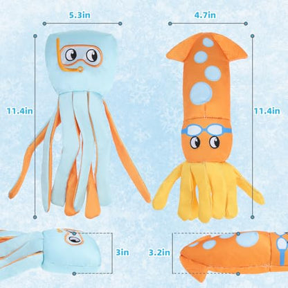 KOOLTAIL Squeaky Floating Dog Toys, 2 Pack Dog Pool Toys for Water Fetch and Training, Interactive Summer Outdoor Essentials Durable Pet Chew Toy for Small Medium Large Dogs, Cute Octopus & Squid