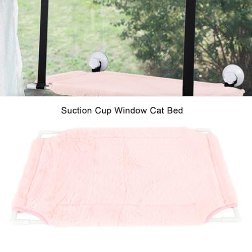 Cat Window Bed with Suction Cup, 33 Lbs Load Capacity, 19.2x12 Inches, Warm Plush, Single Layer, Sturdy Mesh and Fiberglass Rods, for Indoor Cats (Pink) - color: Pink
