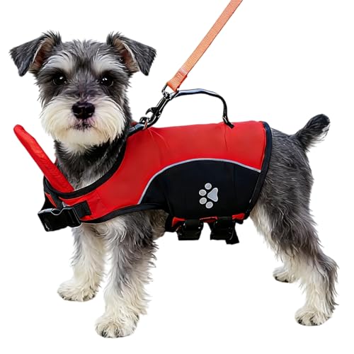 Dog Life Jacket for Swimming and Boating, High Flotation Safety Vest with Rescue Handle, Adjustable Reflective Lightweight Pet Life Preserver for Small and Medium Dogs (Red, Medium) - color: Red, size: Medium