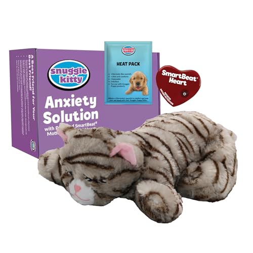 Snuggle Kitty Heartbeat Cat Toy for Kittens and Cats with Real-Feel Pulse and Heat Pack, Calming Sleep Aid for Cat Anxiety, New Kitten Essentials - Tan Tiger - color: Tan Tiger