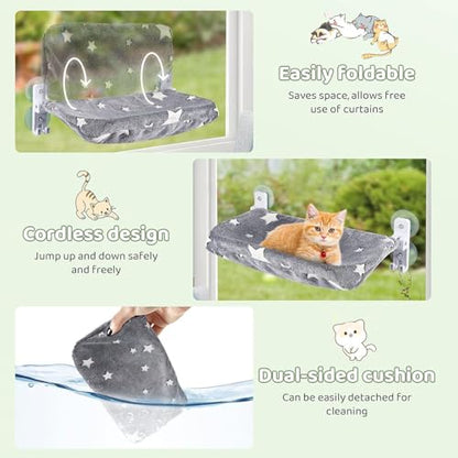 Machine Washable Cats Perches Featuring Antislip Suction Technology and Space Saving Folded Frame Space Saving Cats Window Bed - size: M