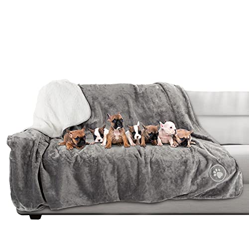 Waterproof Reversible Dog Blanket 60x70 Inches for Couch Bed Car – Soft Sherpa Fleece Pet Throw Furniture Protector Cover - Washable Pet Blanket for Dogs Cats Home Décor by PETMAKER (Gray) - color: Gray, size: Medium