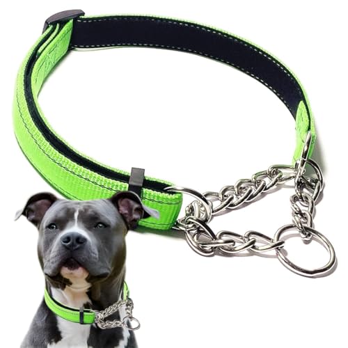 Martingale Collar for Dogs, Reflective Nylon Soft Padded No Pull Training Collars Adjustable Stainless Steel Chain Collar for Small Medium Large Dogs Green Medium - color: Green, size: Medium (Neck for 14-18")