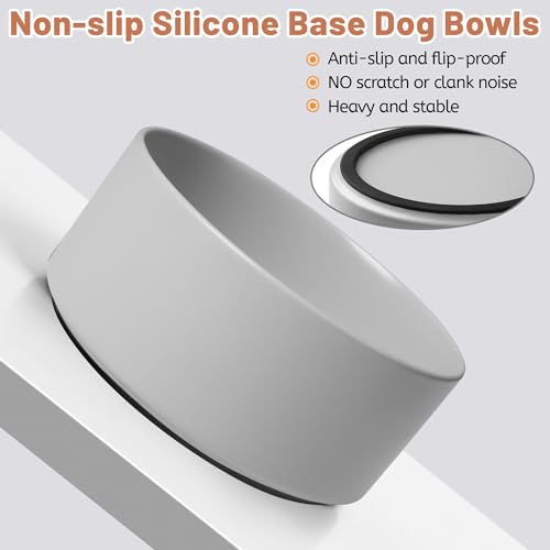 Ceramic Dog Bowls, Non Slip Dog Food and Water Bowl with Silicone Base, Heavy Duty Feeding Bowl for Small and Medium Dogs (Grey, 6 Inches) - color: Grey, size: 6 Inches