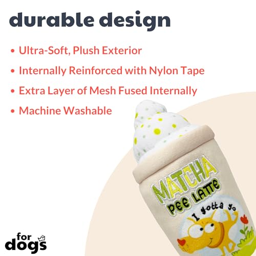 Huxley & Kent for Dogs - Matcha Pee Latte (Small) - Funny Durable Power Plush Dog Toy with Squeaker - Dog Gift - size: Small, style: Matcha Pee Latte