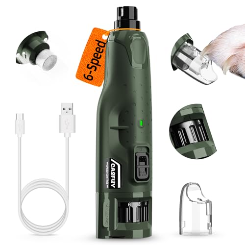 Casfuy Dog Nail Grinder Quiet - (45db) 6-Speed Pet Nail Grinder with 2 LED Lights for Large Medium Small Puppy Dogs/Cats, Professional 3 Ports Rechargeable Electric Dog Nail Trimmer with Dust Cap - color: Green