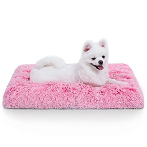 Vonabem Small Dog Bed Crate Pad, Pink Washable Puppy Beds, Plush Soft Dogs Kennel Pads 24 inch, Cute Cats Mat Anti Slip, Puppy Mats for Sleeping - color: Pink, size: 24.0"L x 18.0"W x 2.0"Th