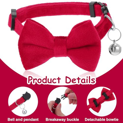 Cat Collar Breakaway Cat Bow Tie Adjustable from 7 to 11 Inches Soft Velvet Bowtie Cat Collar with Bell for Kitten Puppy Cats Wedding Costumes (Red) - color: Red