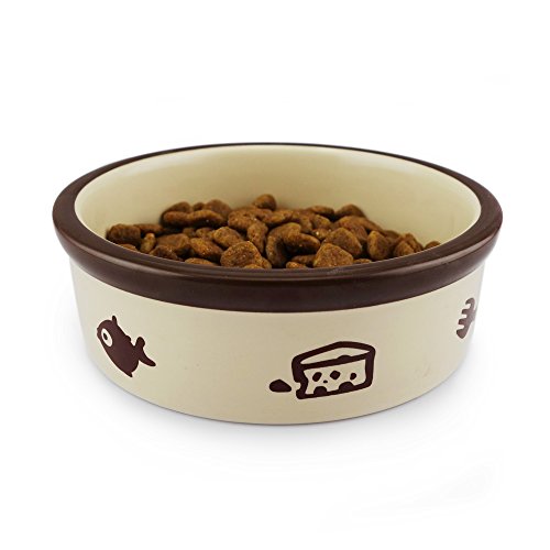 TTCAT Ceramic Cat Food Bowl,Cute Cartoon Pattern,Basic Bowl, Small Pet Feeding Dishes for Cat, Kitten, Small Dog, Dishwasher Safe… - color: Round bowl
