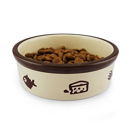 TTCAT Ceramic Cat Food Bowl,Cute Cartoon Pattern,Basic Bowl, Small Pet Feeding Dishes for Cat, Kitten, Small Dog, Dishwasher Safe… - color: Round bowl