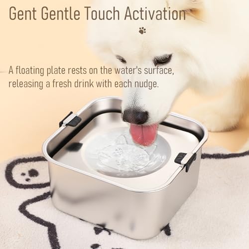No Spill Water Bowl for Dogs, 101oz/3L Slobber Stopper Stainless Steel, Slow Drinking Dog Water Bowl, Spill Proof, Dishwasher Safe, Silver