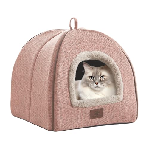 WINDRACING Cat Bed for Indoor Cats - Cat Cave Beds Cat House Cat Tent with Removable Washable Cushioned Pillow Light Pink, M(15 X 15 X 15 Inch) - color: Light Pink, size: M(15 x 15 x 15 Inch)