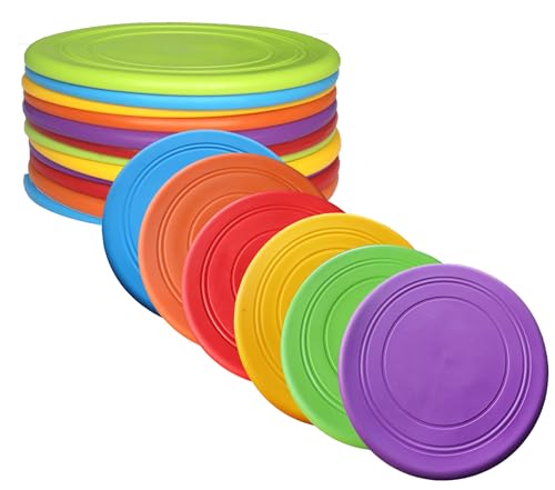 7'' Kids Outdoor Game Flying Discs 12 Pack Party Favors School Teaching Early Education Sports Safe Soft for Toddler Kindergarten Children Colorful DIY Drawing Plate