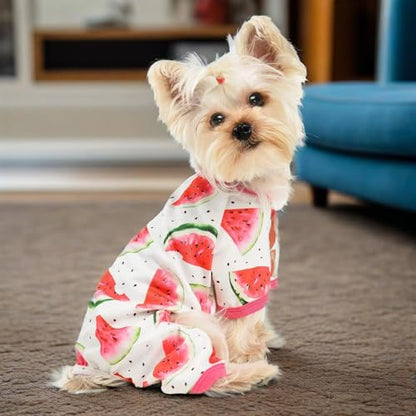 Dog Pajamas for Small Dogs, Soft Thin Pjs Jammies Cat Doggie, Summer Pet Cute Puppy Clothes Outfits Dogs Boy Girl(Watermelon,XS) - color: Watermelon, size: X-Small (Chest 11.8 in)