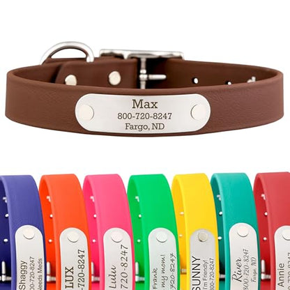 dogIDs Personalized Dog Collar – Custom Waterproof Soft-Grip Biothane with Laser-Engraved Nameplate, Durable & Odor-Resistant, USA Made | Brown, 1 in x 16 in (Fits Necks Size 14-18 in) - color: Brown, size: 1 in x 16 in (Fits Necks Size 14-18 in)