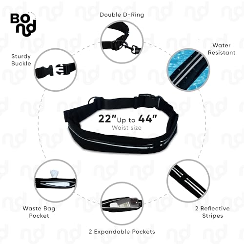 Bond - Blue Dog Running Leash Hands Free with Pouch, Hands Free Leash for Large Dogs, Pet Lead Running Belt for Walking & Canicross Belt, Includes Waist Jogging Fanny Pack & Pet Car Seat Belt Safety - color: Blue