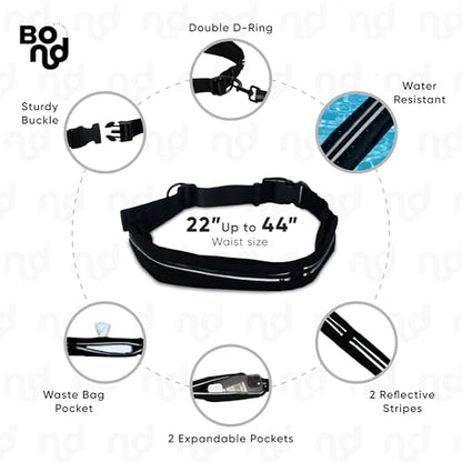 Bond - Blue Dog Running Leash Hands Free with Pouch, Hands Free Leash for Large Dogs, Pet Lead Running Belt for Walking & Canicross Belt, Includes Waist Jogging Fanny Pack & Pet Car Seat Belt Safety - color: Blue