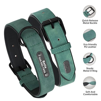 Didog Custom PU Leather Dog Collars with Personalized Engraving Nameplate,Personalized Padded Dog Collars Engraved for Medium Large Dogs,Green,XL Size - color: Green, size: XL: Fit 17-21"Neck