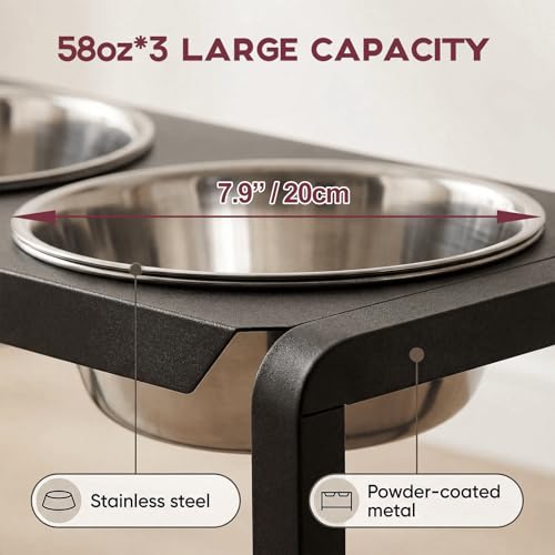 Metal Elevated Dog Bowls, Raised Dog Bowls for Medium/Large Sized Dogs with Three 58oz Stainless Steel Food Bowls, 3 Adjustable Height (8.8"/11.5"/14") Dog Bowl Stand Protect Neck & Joints - size: 8.8-14" | M/L Dogs | 3×58oz Bowls