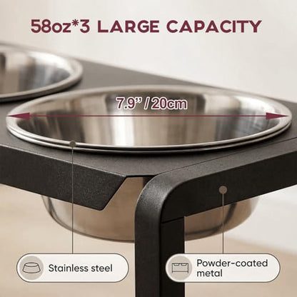 Metal Elevated Dog Bowls, Raised Dog Bowls for Medium/Large Sized Dogs with Three 58oz Stainless Steel Food Bowls, 3 Adjustable Height (8.8"/11.5"/14") Dog Bowl Stand Protect Neck & Joints - size: 8.8-14" | M/L Dogs | 3×58oz Bowls