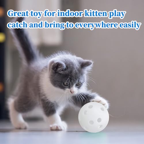 Low Noise No Bells Cat Ball Toy, 12Pcs White Plastic Golf Balls with Holes, Funny Interactive Cat Toys for Bored Indoor Cats,Cute Kitten Kitty Toys(1.65") - color: White, 12/Pack
