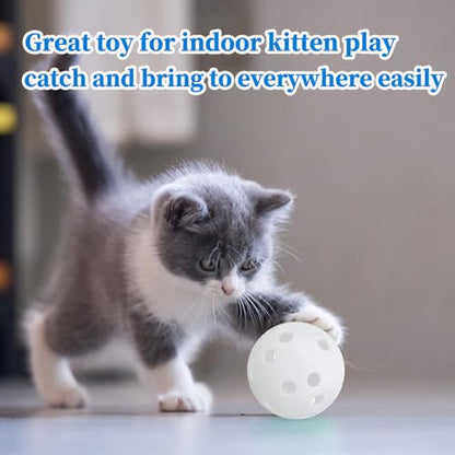 Low Noise No Bells Cat Ball Toy, 12Pcs White Plastic Golf Balls with Holes, Funny Interactive Cat Toys for Bored Indoor Cats,Cute Kitten Kitty Toys(1.65") - color: White, 12/Pack