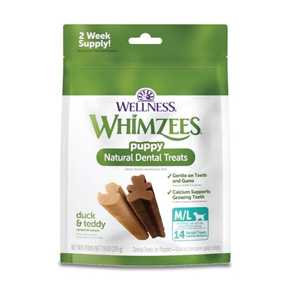 Wellness WHIMZEES Puppy Natural Dog Dental Treat, Chews, Freshens Breath, Medium/Large Size, 7.9 oz Bag, 14 Count - size: 14 Count (Pack of 1)