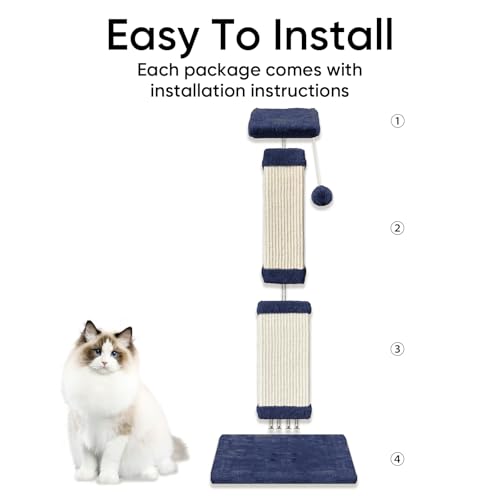 32 Inch Cat Scratching Post for Large Cats, Cat Scratcher for Indoor Cats Adults, Sturdy Sisal Scratch Post to Protect Furniture, Blue - color: Blue