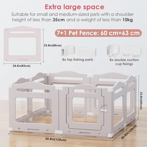 Acrylic Dog Playpen Indoor, Puppy Cat Small Pet Play Pen, 50.8" L x 50.8" W x 23.6" H Clear PlayPen for Cat Rabbit Ferret, Dog Fence Crate Whelping Cage (Apricot Gray, 8 Panel) - color: Gray